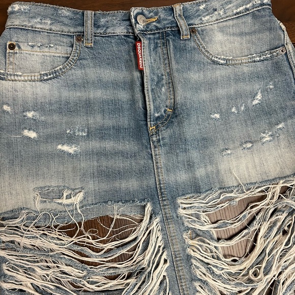 DSQUARED2 Shredded Light Blue Denim Mini Skirt - Picture 3 of 4